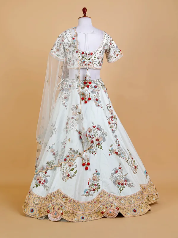 White raw silk lehenga choli for bridal