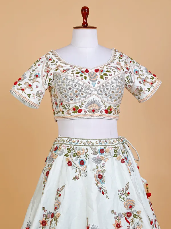 White raw silk lehenga choli for bridal