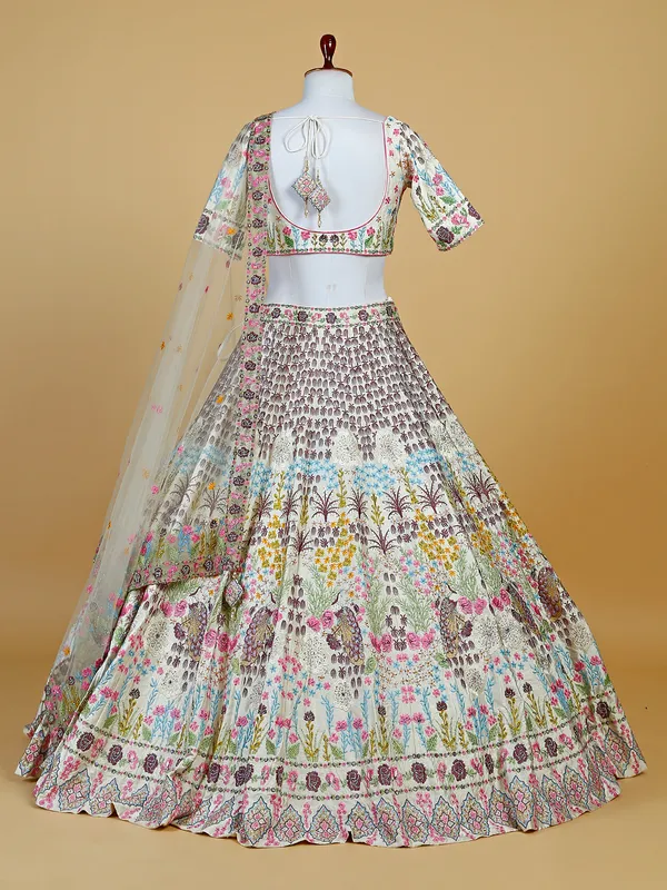 White raw silk lehenga choli with embroidery