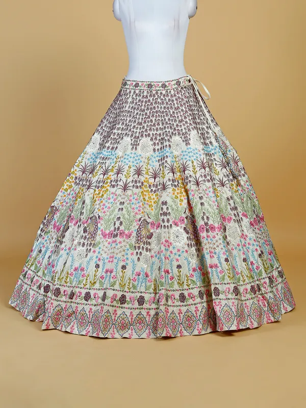 White raw silk lehenga choli with embroidery
