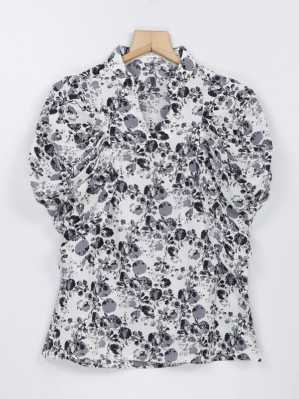 White rayon cotton printed top