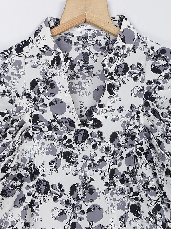 White rayon cotton printed top
