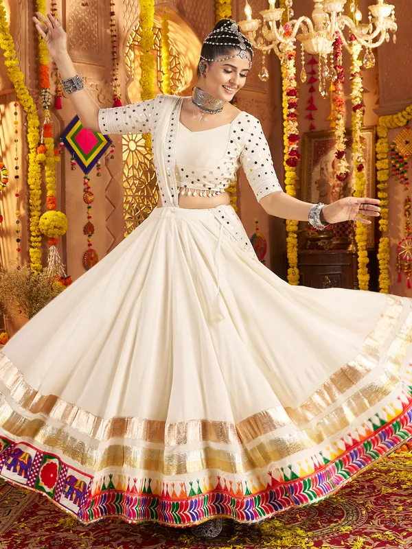 White ready blouse lehenga choli for navratri