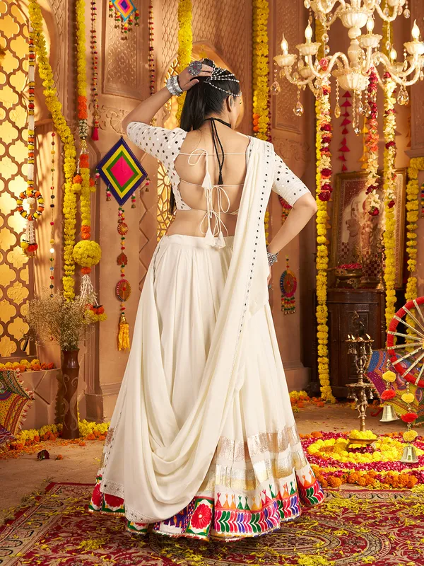 White ready blouse lehenga choli for navratri