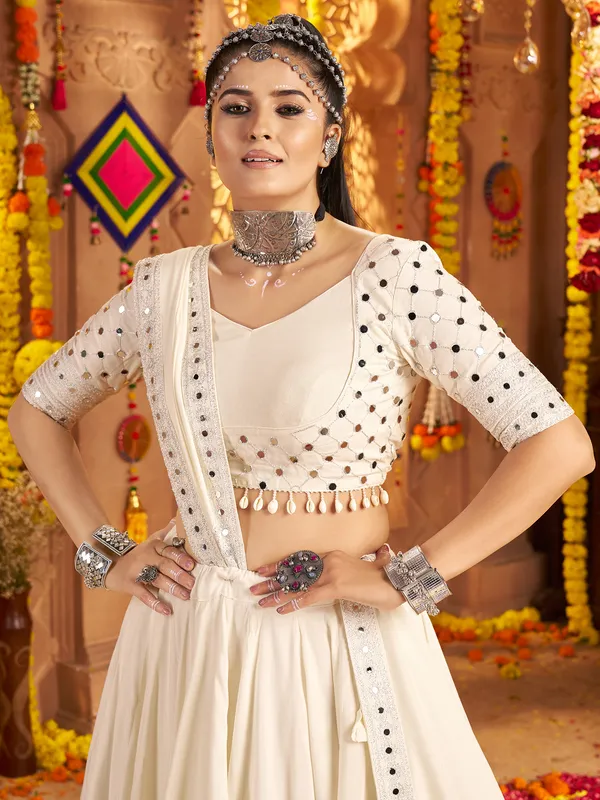 White ready blouse lehenga choli for navratri