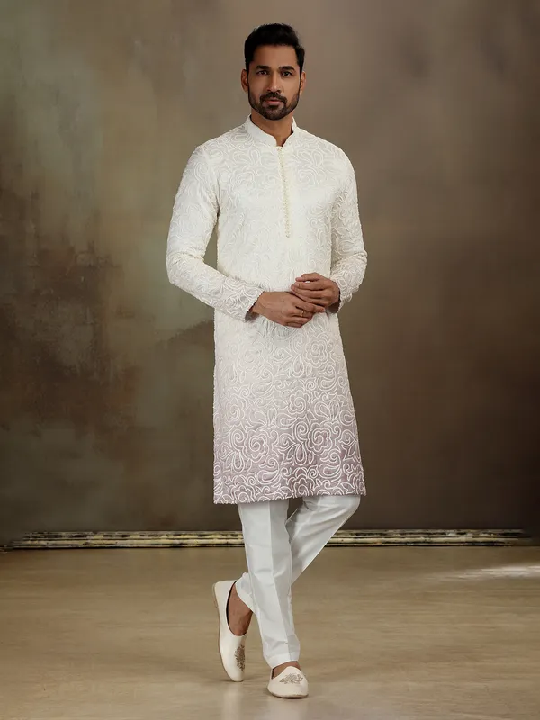 White shaded pitta work kurta suit
