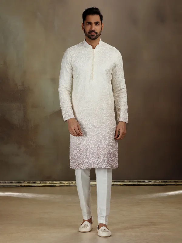 White shaded pitta work kurta suit