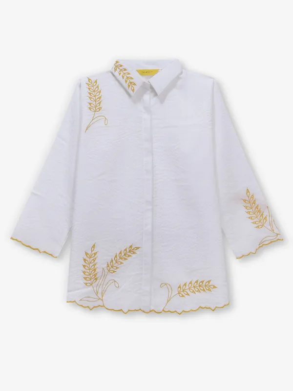 White silk collar neck tunic top