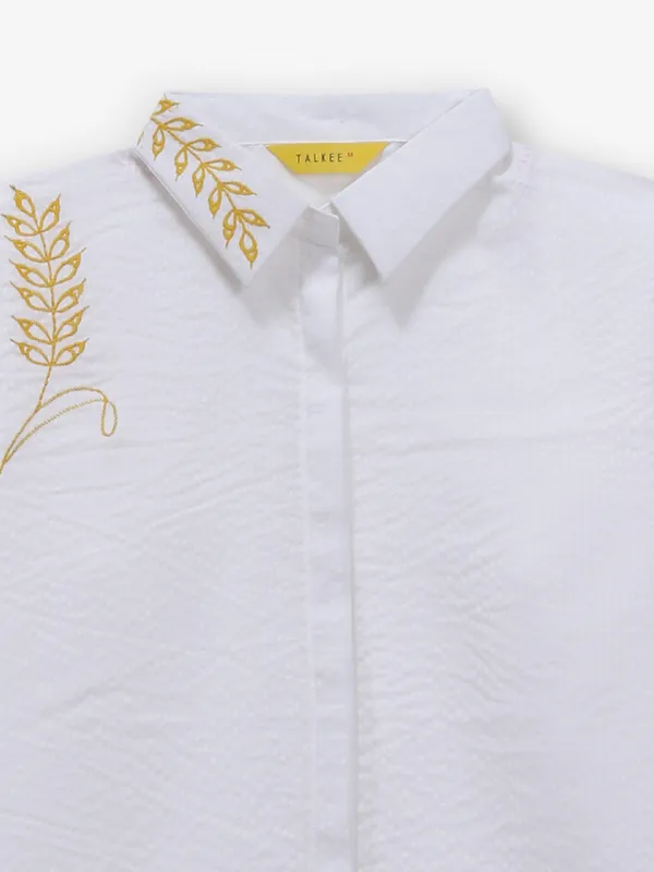 White silk collar neck tunic top