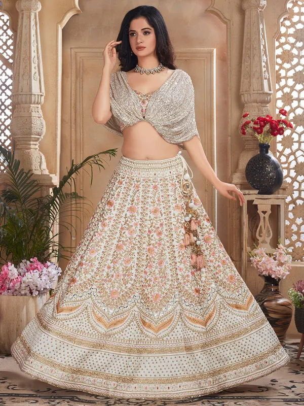 White silk embroidery lehenga choli