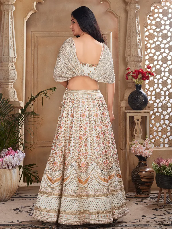 White silk embroidery lehenga choli