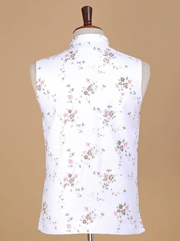 White silk flower printed waiscoat