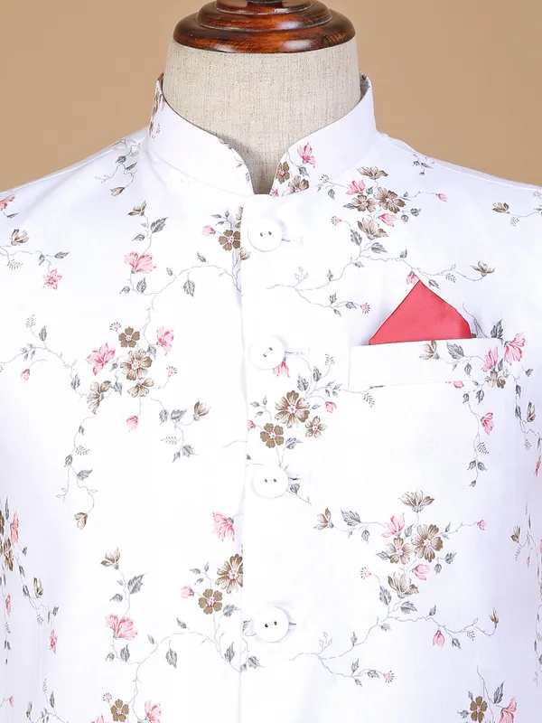 White silk flower printed waiscoat