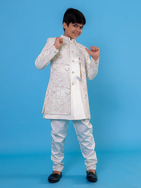 White silk indo western ethnic set