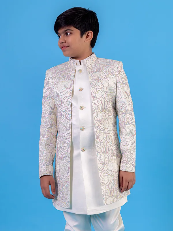 White silk indo western ethnic set