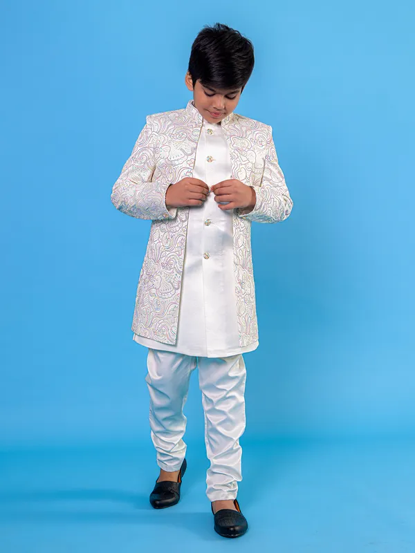 White silk indo western ethnic set