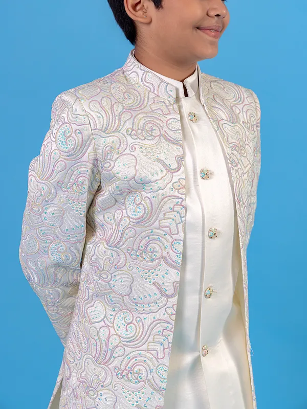 White silk indo western ethnic set