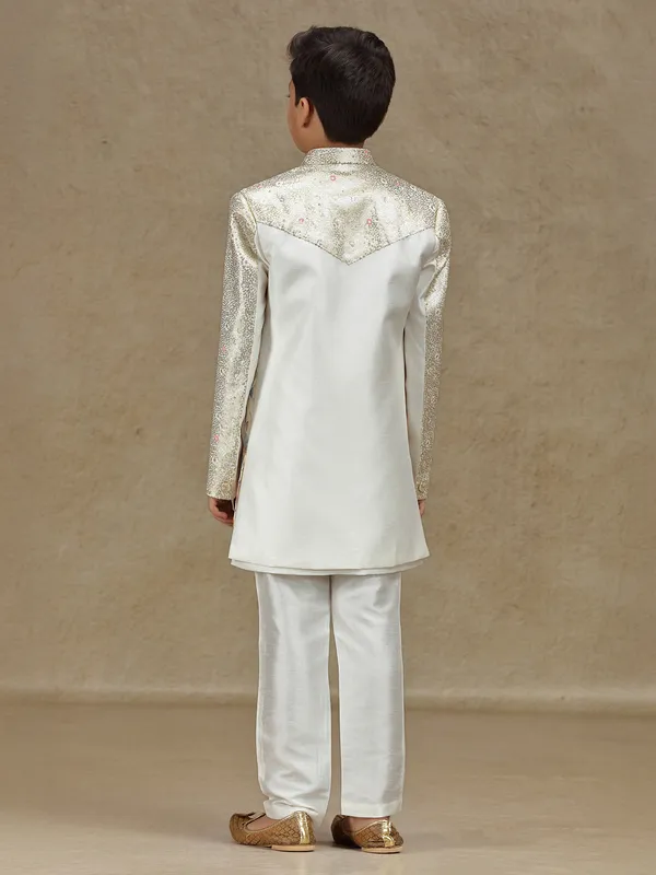 White silk indowestern with sequins work
