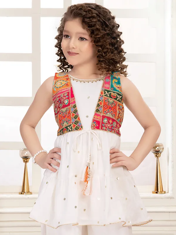 White silk jacket style salwar suit