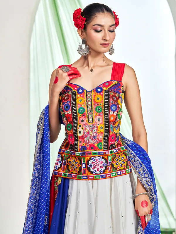 White silk navratri wear lehenga choli