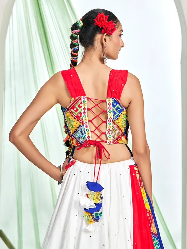 White silk navratri wear lehenga choli
