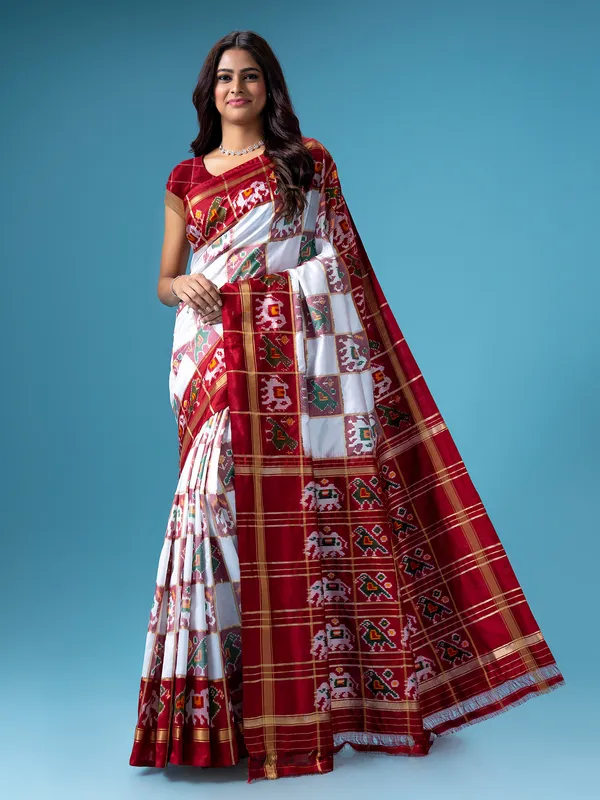 White silk patola printed saree