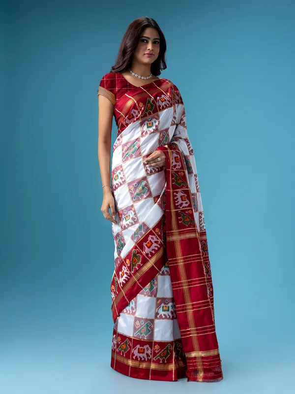 White silk patola printed saree