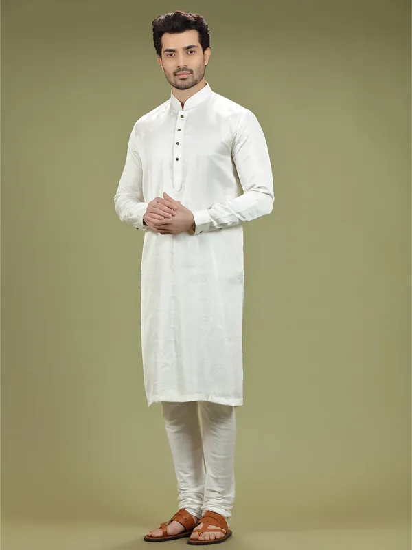 White silk plain kurta suit