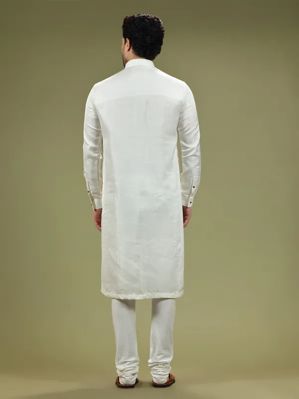White silk plain  Men Kurta pajama