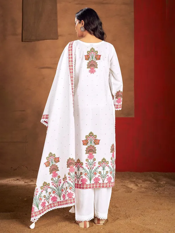 White silk printed kurti set with dupatta