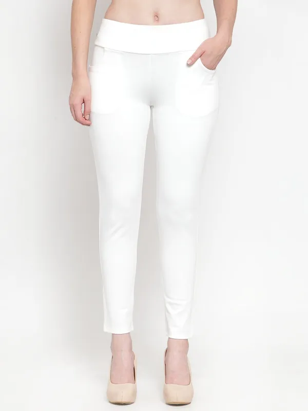 White soid cotton skinny fit jeggings