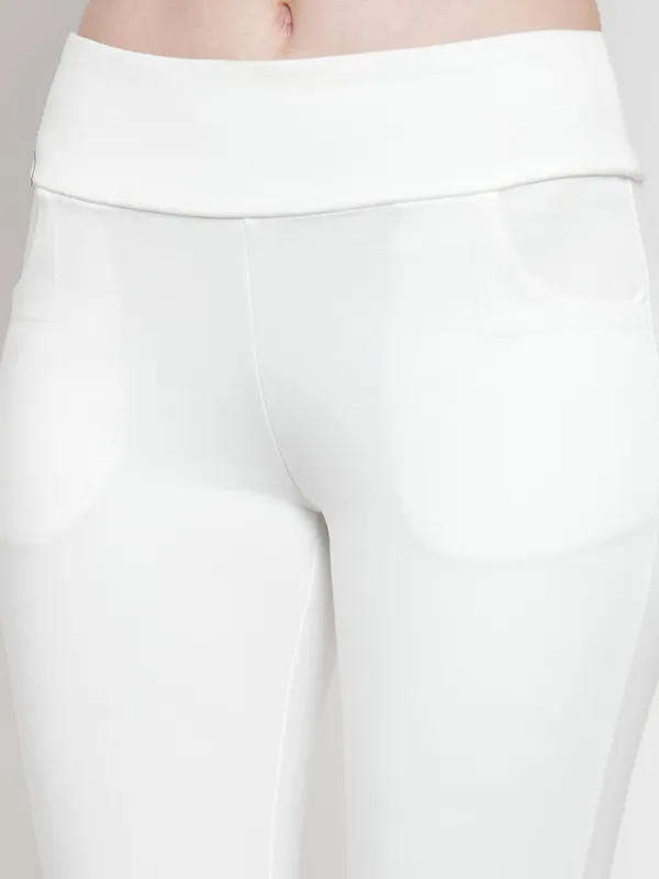 White soid cotton skinny fit jeggings