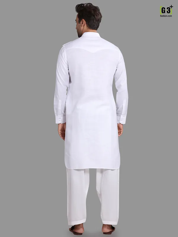 White solid pathani suit for festive wear