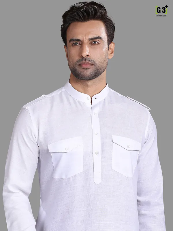 White solid pathani suit for festive wear