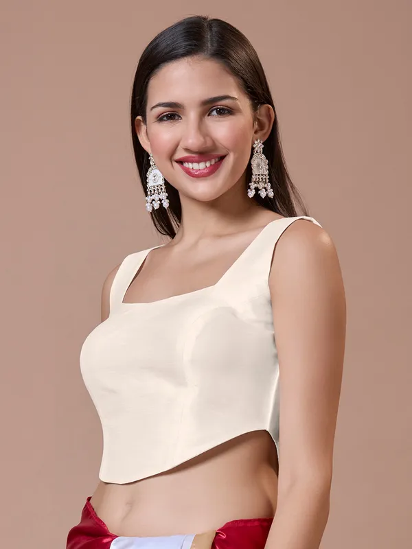 White square neck silk ready made blouse