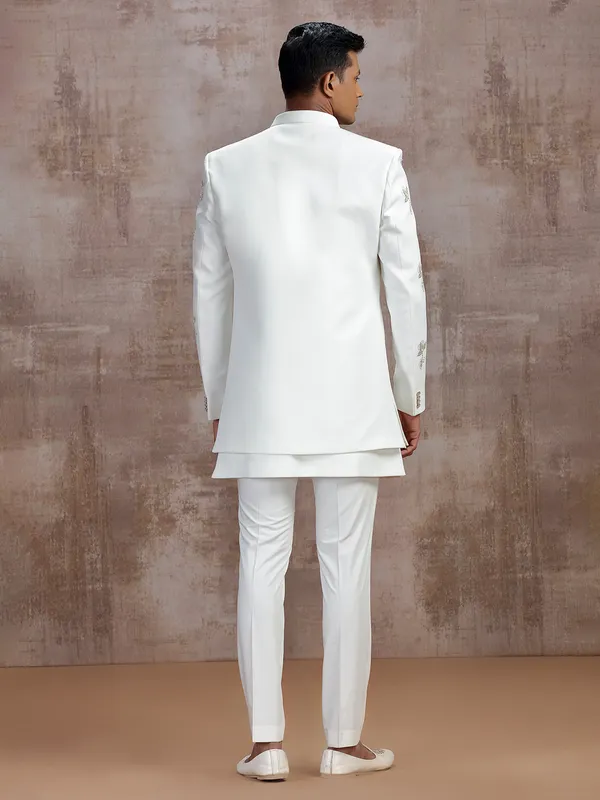 White terry rayon jacket style indo western