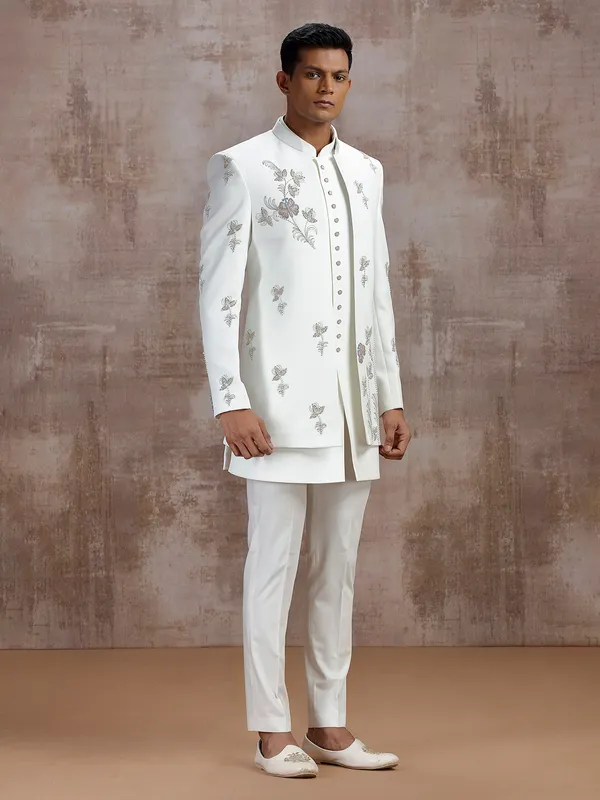 White terry rayon jacket style indo western