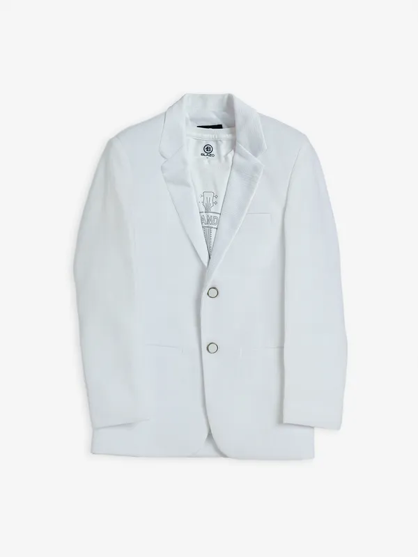 White textured terry rayon blazer