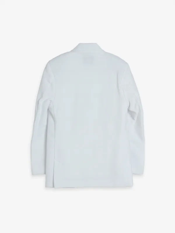 White textured terry rayon blazer