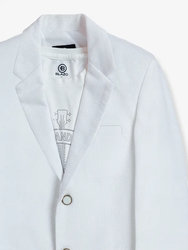 White textured terry rayon blazer