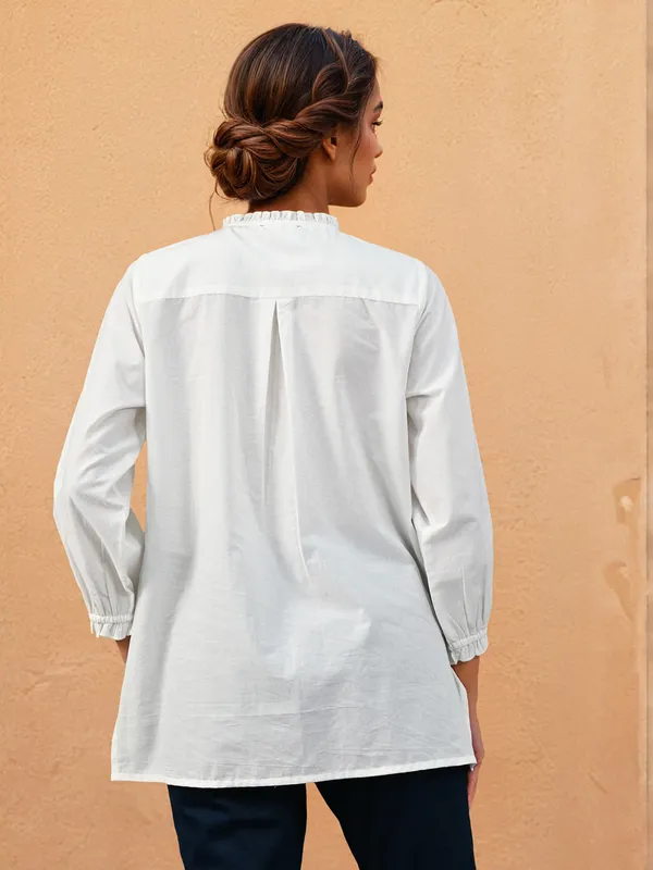 White thread work top in cotton