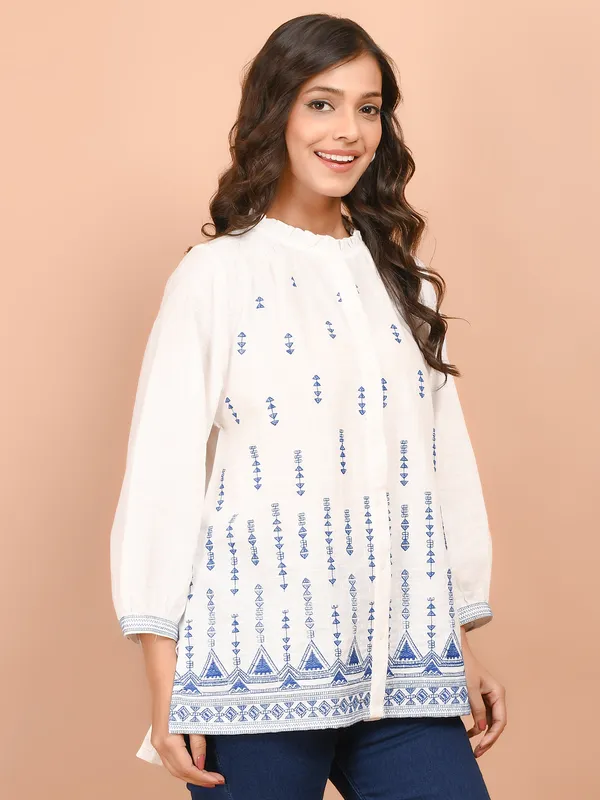 White thread worked cotton top