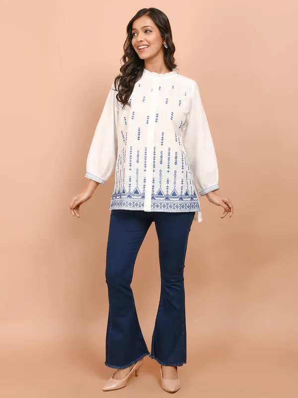 White thread worked cotton top