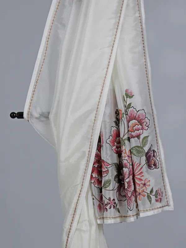 White tissue saree with delicate embroidery