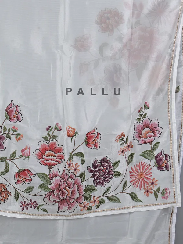 White tissue saree with delicate embroidery