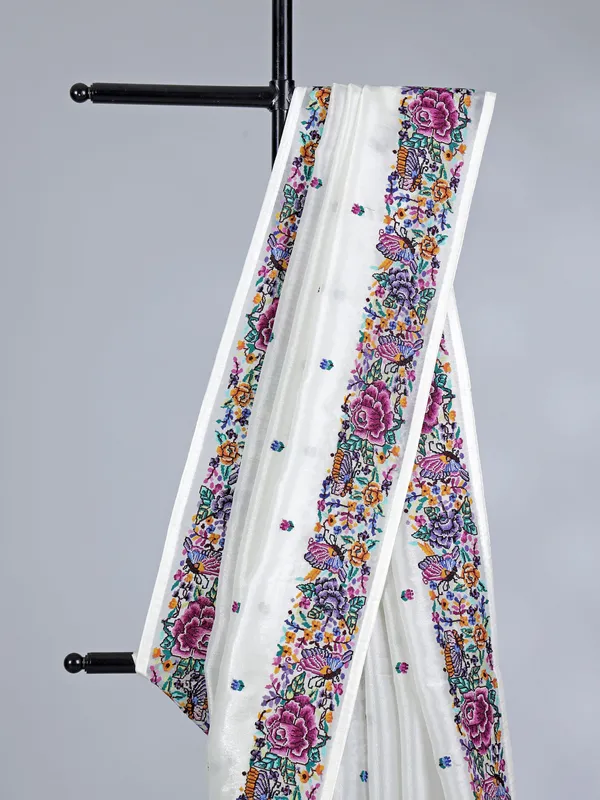 White tissue saree with intricate embroidery