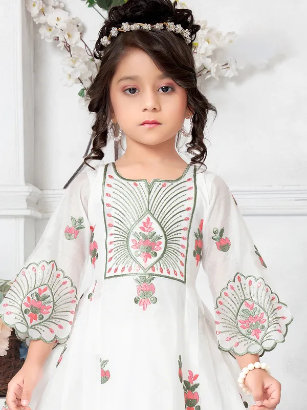 White tissue silk salwar suit with sweetheart neckline