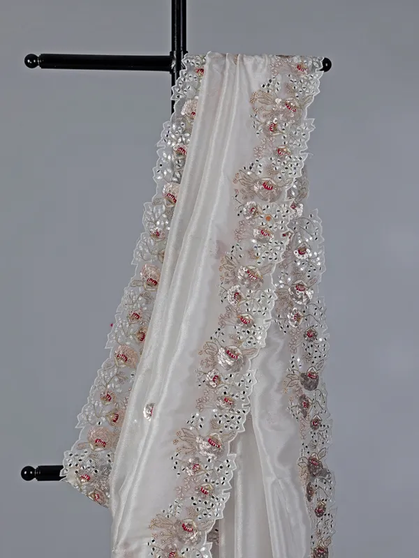 White Tissue Silk Saree with zardosi highlights