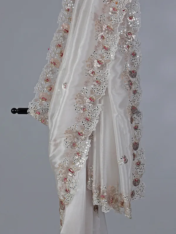 White Tissue Silk Saree with zardosi highlights