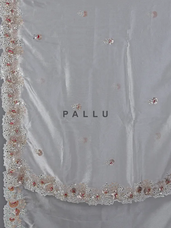 White Tissue Silk Saree with zardosi highlights
